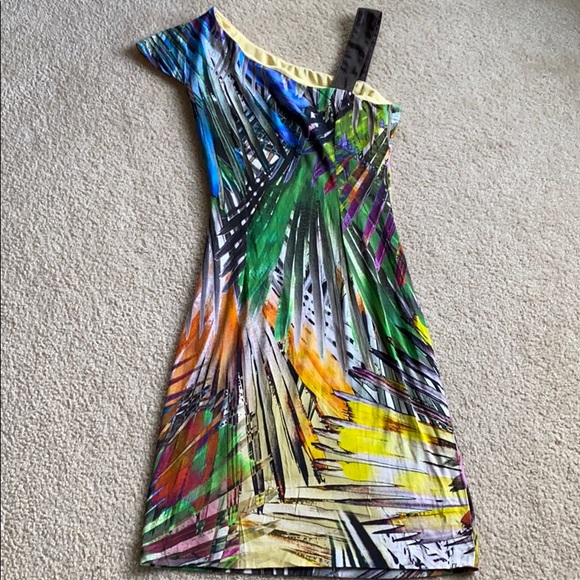 Cartise Colorful Abstract Asymmetrical Shoulder Dress size 4 - Picture 8 of 16